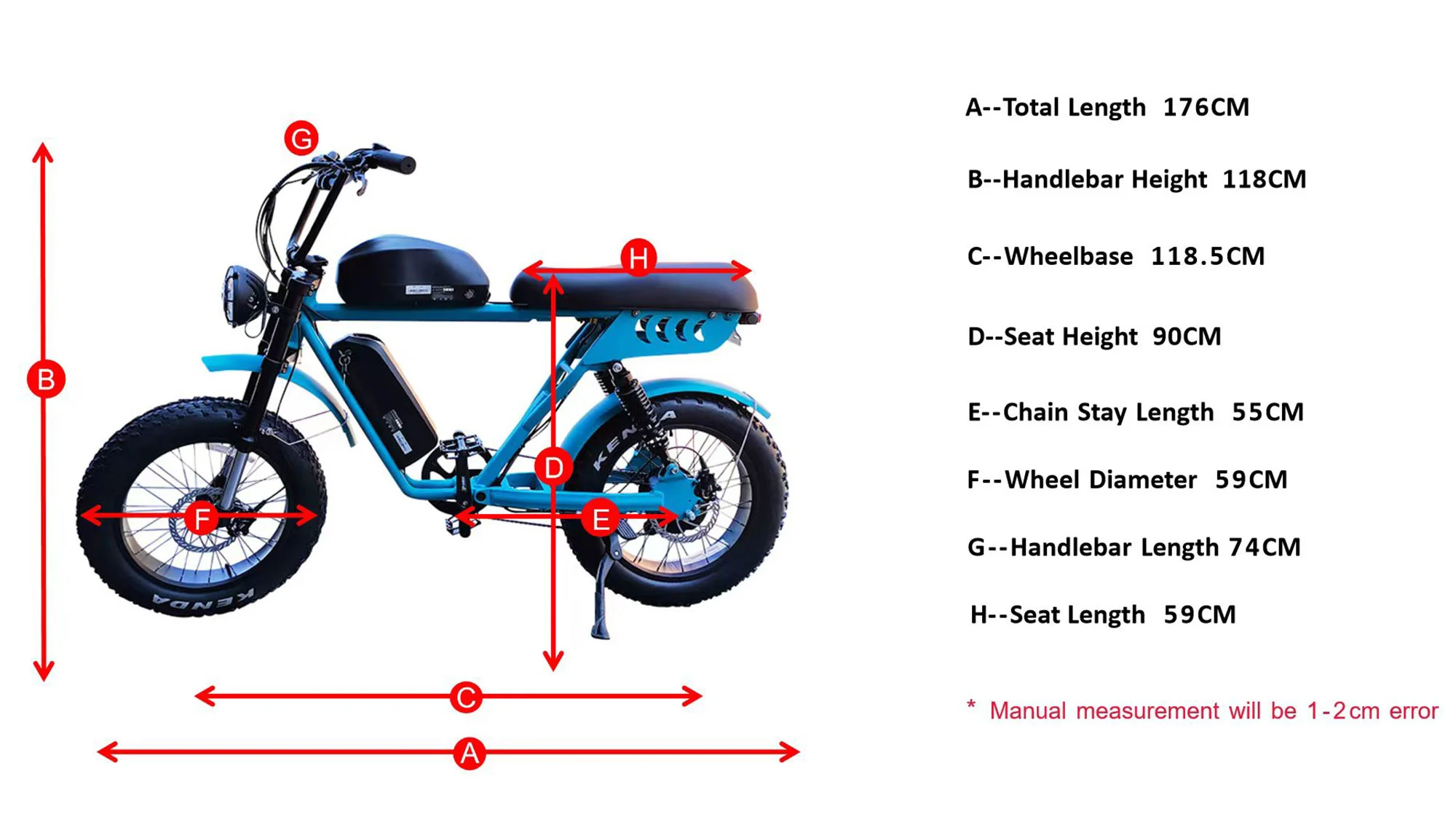 デュアルバッテリー脂肪タイヤ电気バイクのジオメトリ